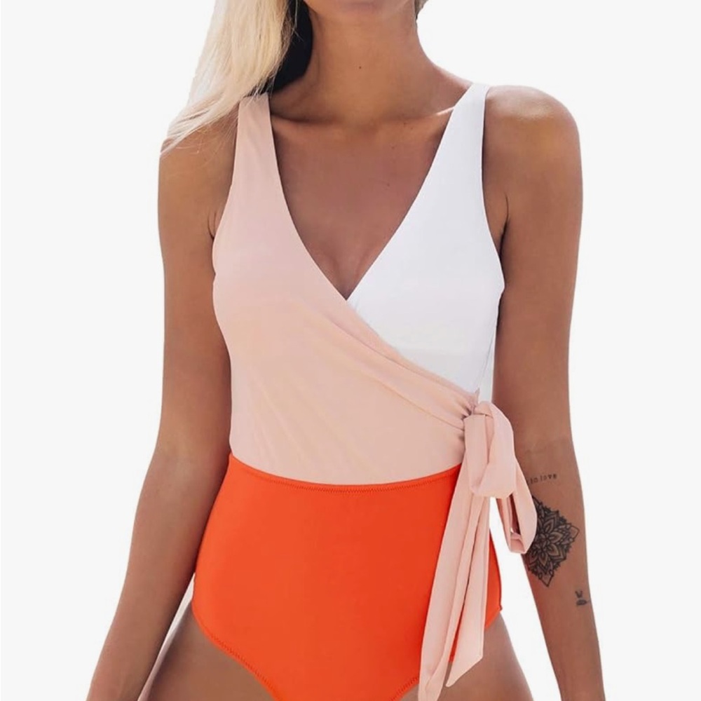 Cupshe Orange and White One Piece Swimsuit